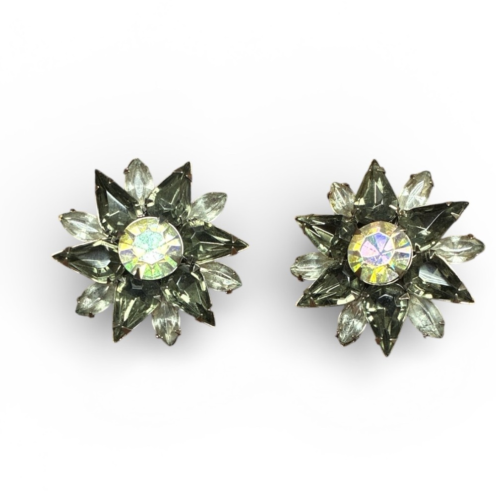 Beau Jewels Dark Gray & Clear Rhinestone Starburst Earrings